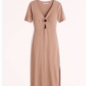 Abercrombie & Fitch Ribbed Midi Dress in Terracotta